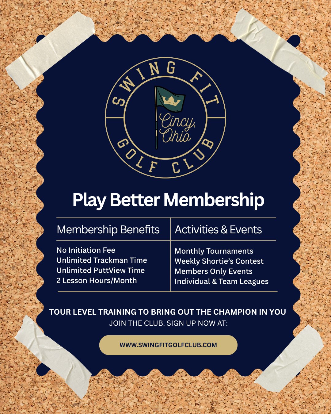 ⛳️ Play Better. Score Better.

Our Play Better Membership includes 2 hours of instruction every month to help you build a more consistent swing and lower your scores.

With tryouts and tournament season right around the corner, now is the perfect time to invest in your game. Don't wait until your first competitive round to make improvements.

📅 Book your first lesson today and start playing your best golf.